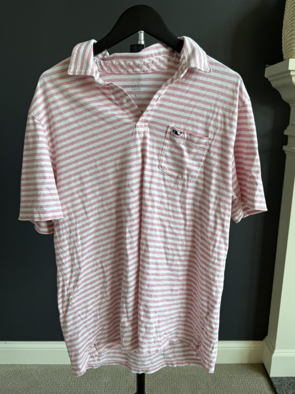 Vineyard Vines Men's Pink Striped Pima Polo L